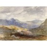 19th-20th century English watercolor. Mountain landscape. Anonymous.