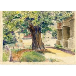 House and tree. 19th-20th century English watercolor.