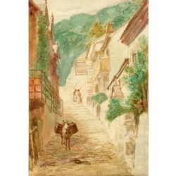 Clovelly, Devon. Acquerello di Walter Henry Sweet.