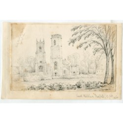 South Walsham, Norfolk, titled drawing, signed with initials and dated 1860