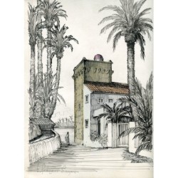 Elche. Palmiers. Aquarelle d'Eduardo Rodriguez Samper.