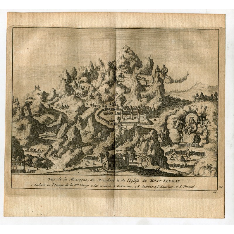 Abbaye de Montserrat, Barcelone, Espagne - Gravure ancienne - Pieter Van der Aa, 1715