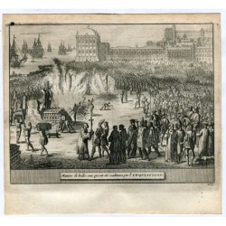 Manière de brûler ceux qui ont été condamnés par l'Inquisition gravée par Van der Aa (Alvarez de Colmenar) en 1815
