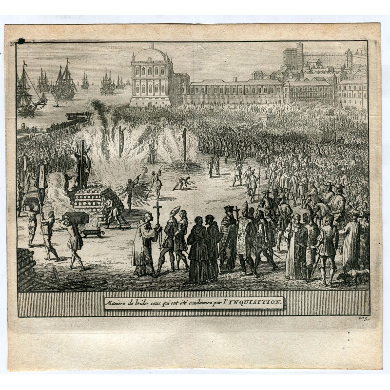 Maniere de bruler ceux qui ont ete condannez par L'Inquisition grabado por Van der Aa (Alvarez de Colmenar) en 1815