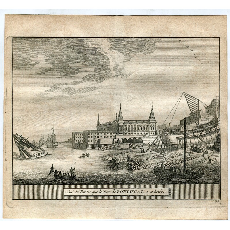Portugal. Vue du palais du roi du Portugal, vendue, gravée par Van der Aa (Alvarez de Colmenar) en 1715