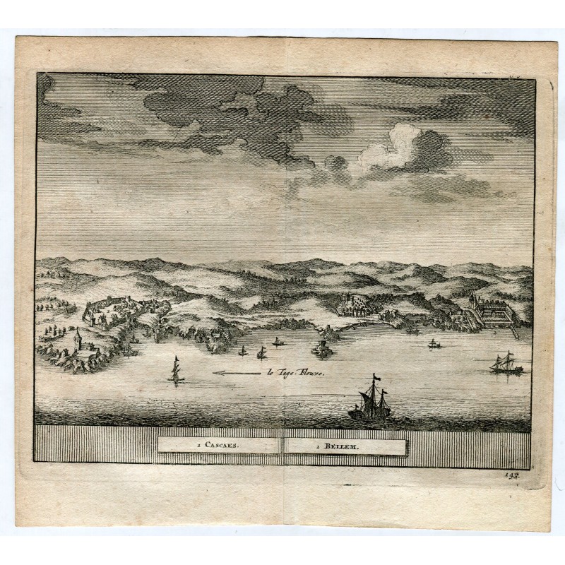 Portogallo. Cascais e Bellem. Incisione di Van der Aa (Alvarez de Colmenar) nel 1715