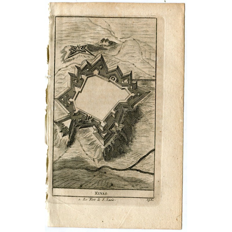 .Portugal. Elvas and the Fort of St. Lucia. Engraving by Pieter Vander Aa, 1715, Alvarez de Colmenar.