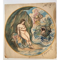 Anfititre (Salacia) et le dauphin envoyé par Poséidon (Neptune) - aquarelle de 1873