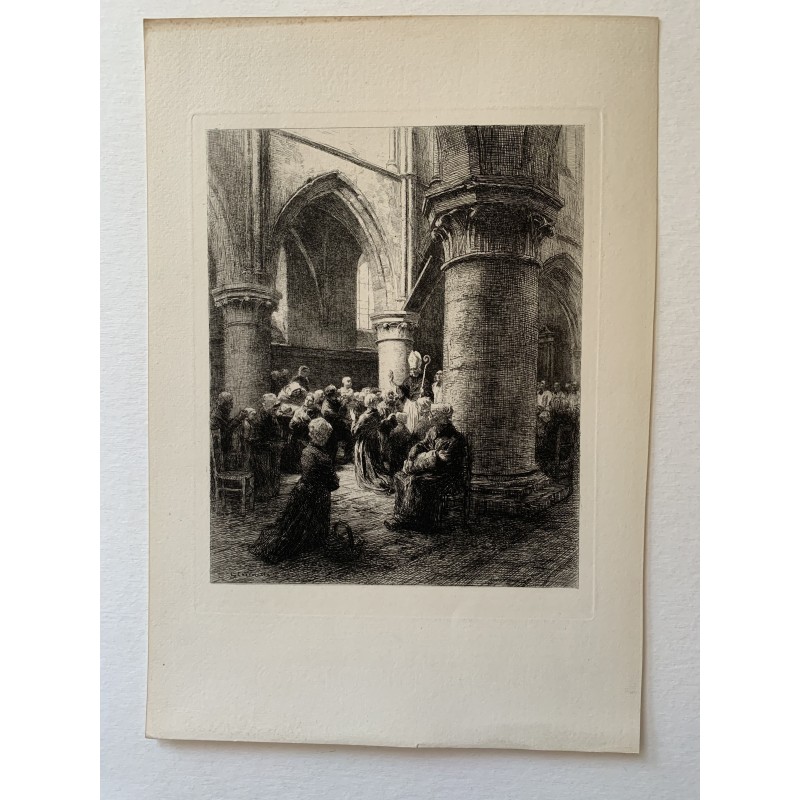 Léon Augustin Lhermitte - Una visita episcopale -1881 acquaforte