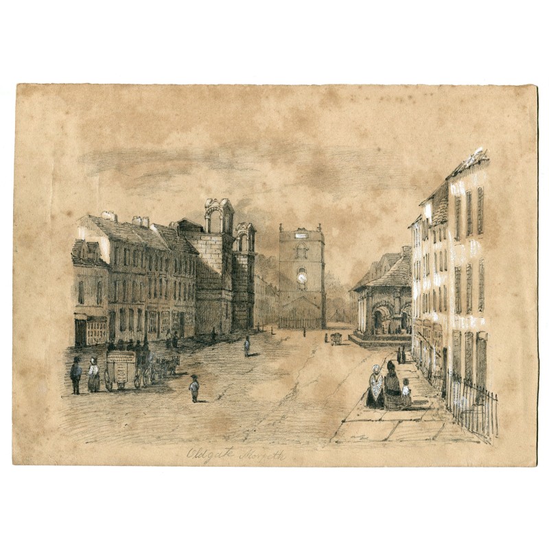 Morpeth Clock Tower am Marktplatz – Zeichnung aus dem 19. Jahrhundert