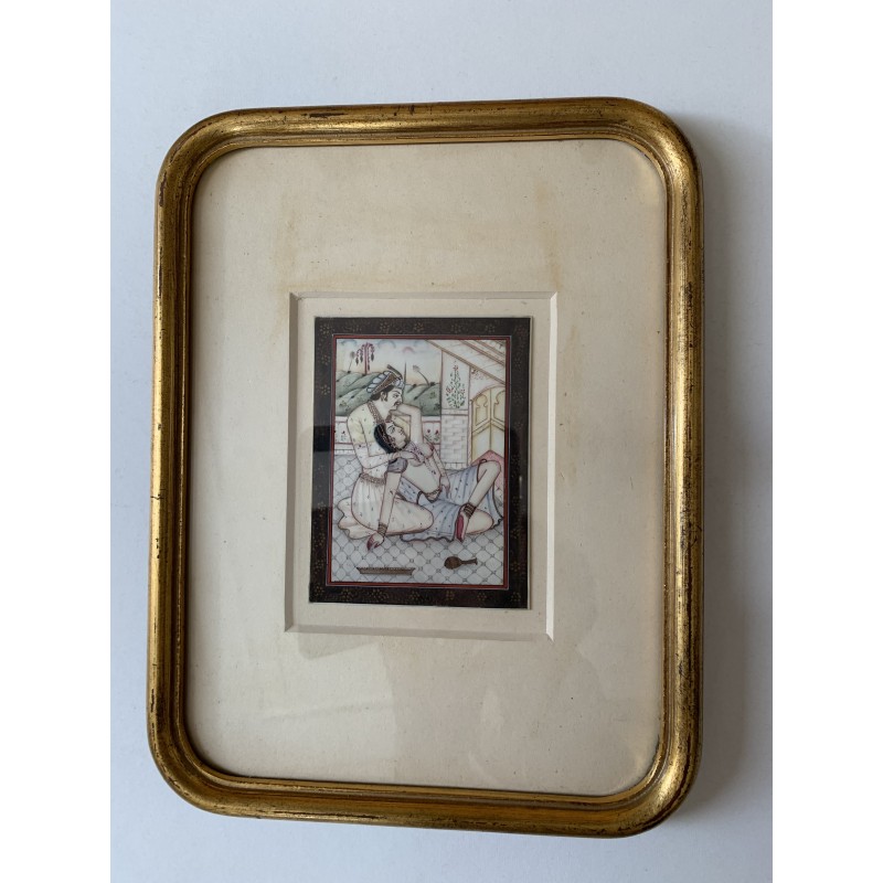 Miniature érotique d'une scène du Rajasthan indien sur une plaque d'ivoire.