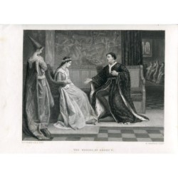 Shakespeare - Enrico V d'Inghilterra corteggia Caterina di Valois - Incisione antica