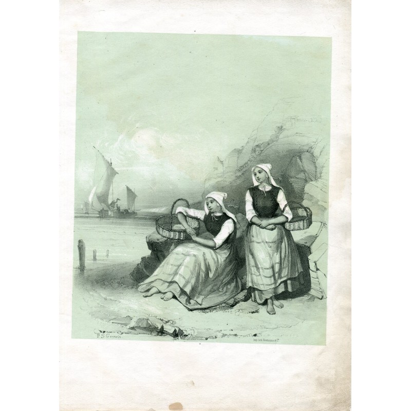 PSGermain.Lithographie de pêcheuses italiennes par Formentin.