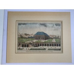 Vue d'optique du Palais de la Zarzuela - Gravure ancienne originale c. 1760