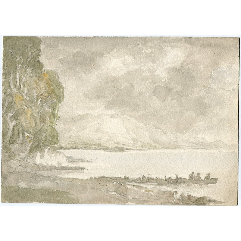 Angleterre. Cumbria. Ullswater. Aquarelle anonyme, titrée et datée de 1845 au dos.