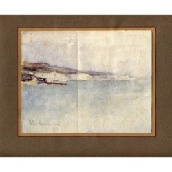 Paysage marin. Aquarelle anglaise du XIXe siècle.