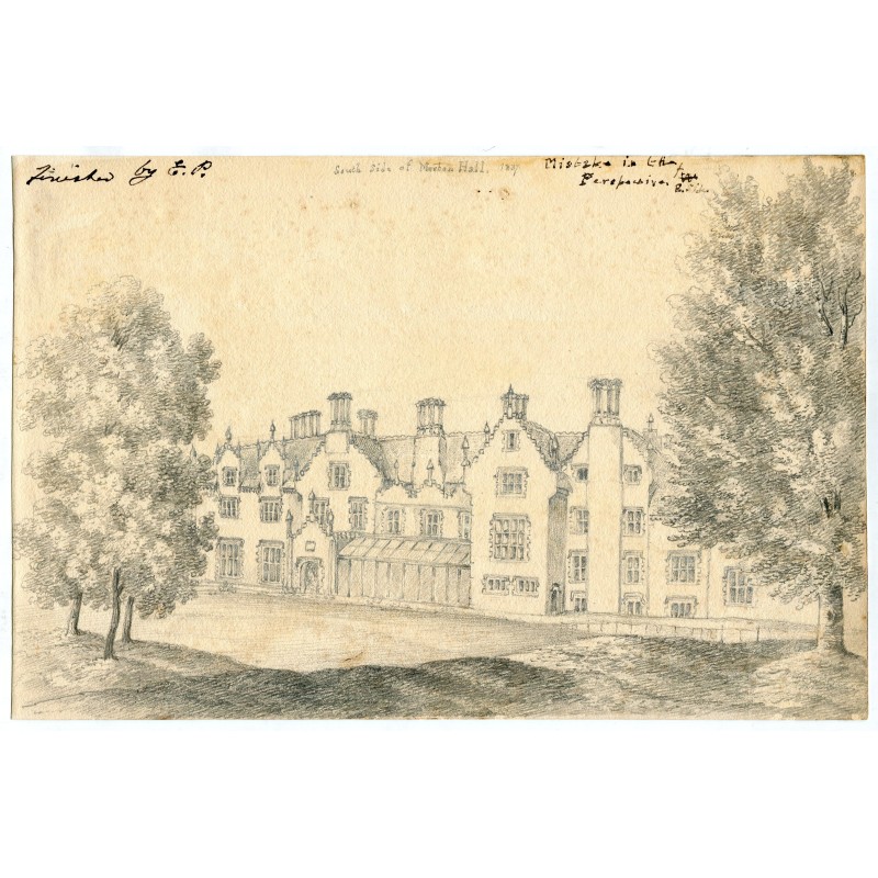 England. Norfolk. Südseite von Merton Hall. Zeichnung der englischen Schule. Datiert 1837