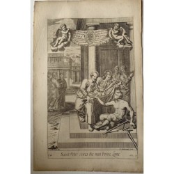 Saint Pierre guérit le boiteux né. Gravure de M. Vandergeyt d'après une œuvre de Freeman.