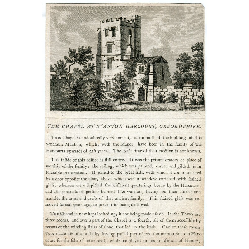 Inglaterra. Oxfordshire.The Chapel at Stanton Harcourt, grabado, fue dibujado en 1760.