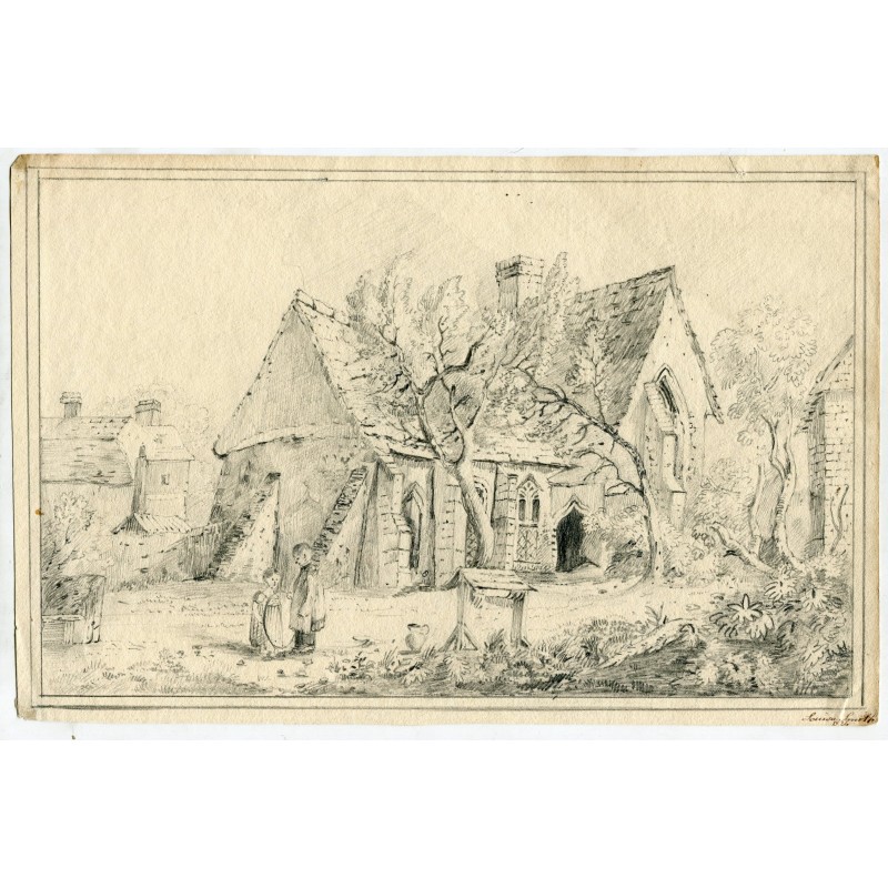 Village. Drawing signed by Louisa Smith, dated 1821
