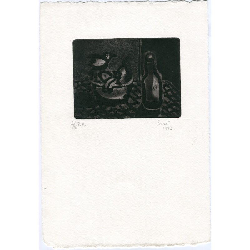 Fernando Sesé. Nature morte gravée. Signée et datée de 1983. Épreuve d'artiste.