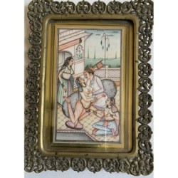Indo-Persian miniature on ivory plate. Framed with a bronze frame.