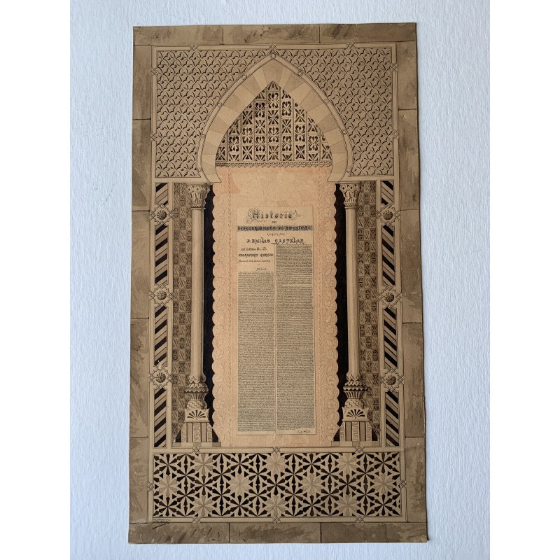 Aquarelle miniature. Lettre d'Emilio Castelar à Telesforo Garcia (Porfiriato) dans son ouvrage « Découverte de l'Amérique ».