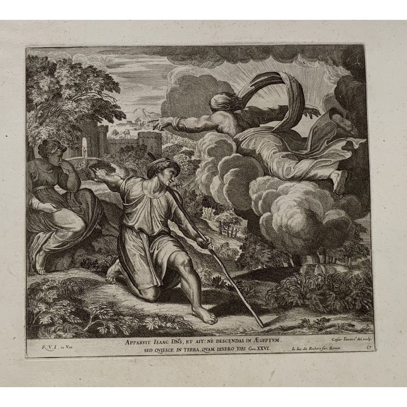 Il Signore era apparso a Isacco e gli aveva detto: "Non andare in Egitto..." - incisione del 1674