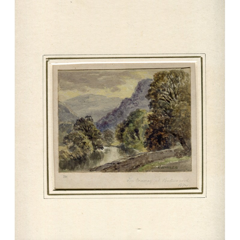 English School watercolor forest dated 1874 and illegibly titled. Signed TW