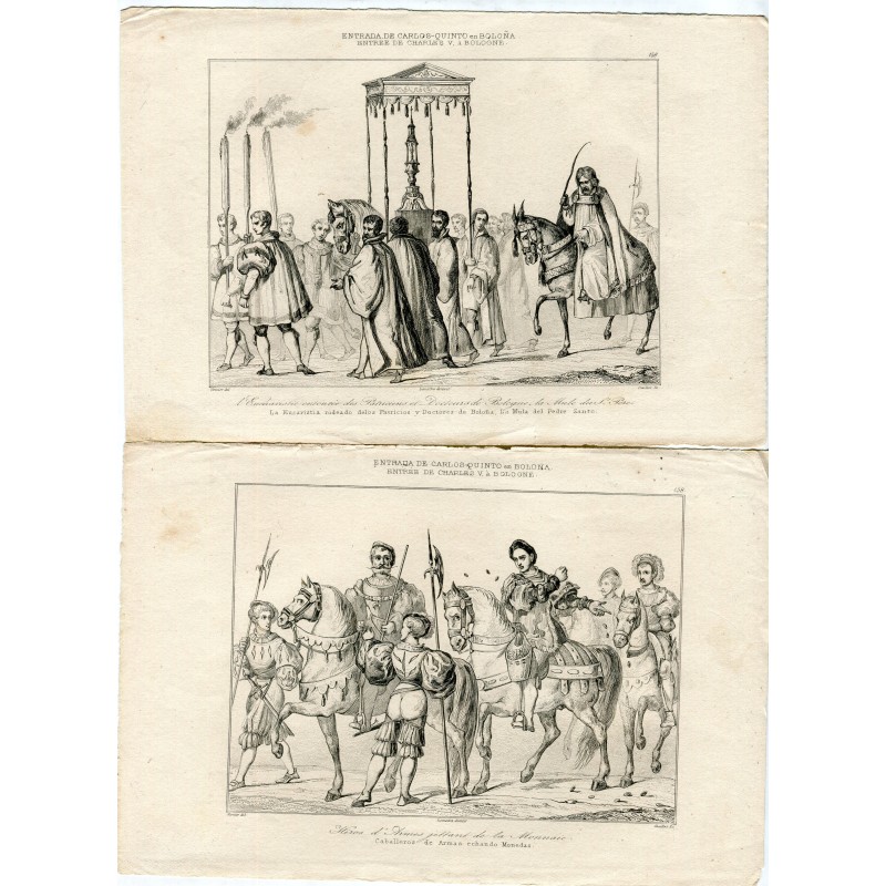 Trois gravures de l'entrée de Charles Quint à Bologne Lemaitre