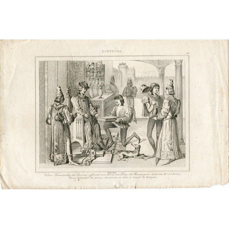 Portugal. Vasco Fernandez de Lucena bietet dem Herzog von Burgund sein Buch an.