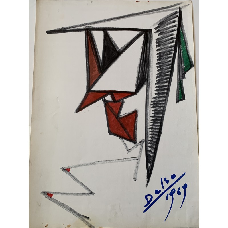 Pedro Delso (1924-1994) Composizione triangolare. Tecnica mista. Firmato e datato 1969.