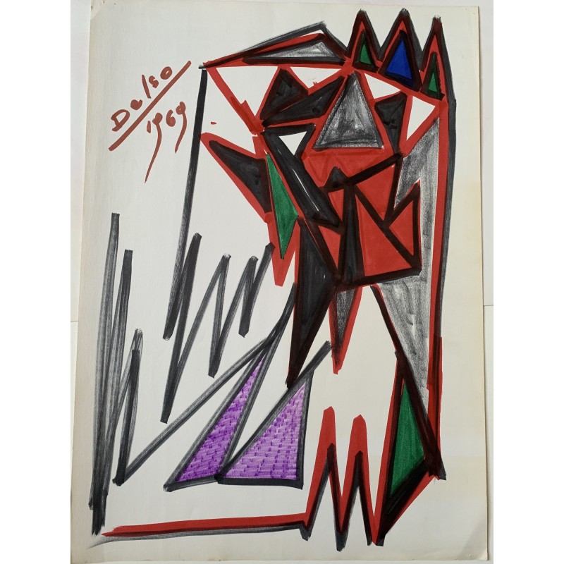 Pedro Delso (1924-1994) Composizione triangolare. Tecnica mista. Firmato e datato 1969.