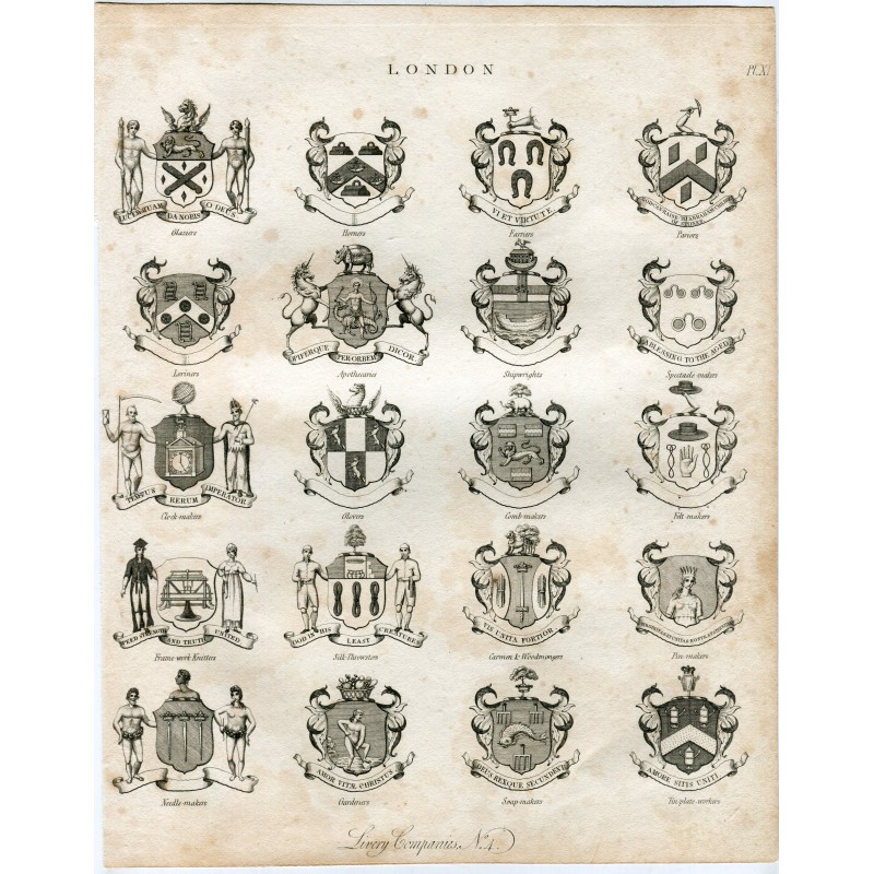 London. 20  Livery Companies grabado publicado en 1814 por G. Jones