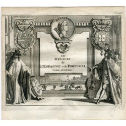 Couverture du tome 6 Délices de l'espagne et du Portugal. Gravure Peter Vander AA. Álvarez de Colmenar. 1715