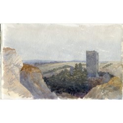 Paysage. Aquarelle anglaise du XIXe siècle. Anonyme, datée d'avril 1891.