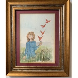 Roberto Ruiz Morante. Fille aux colombes. Aquarelle.