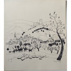 Enrique Lledó. Biar. Disegno a inchiostro. Firmato e datato 1988.