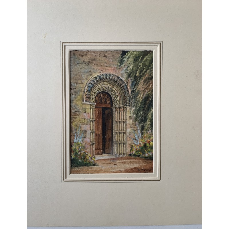 Portique. Aquarelle anglaise du XIXe siècle. Signée WH Cooper.