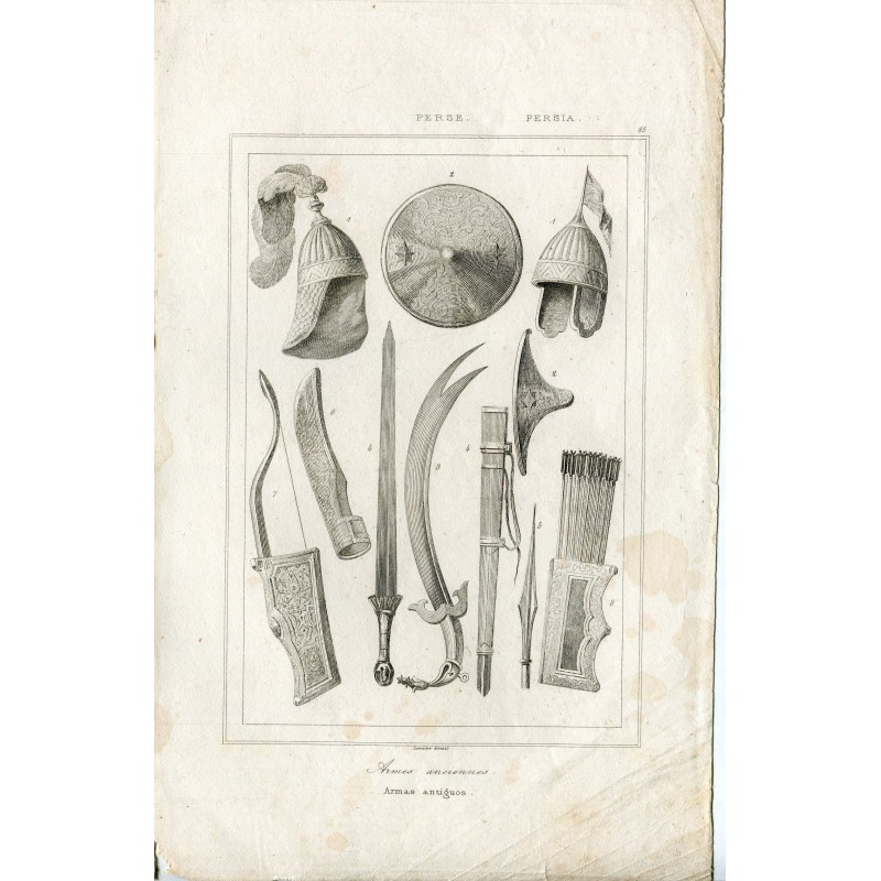 Armi antiche dell'Impero Persiano, incisione del 1841