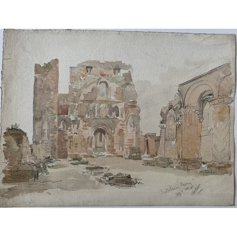 Rovine del Priorato di Lindisfarne. Isola Sacra. Acquerello intitolato e datato 1894.