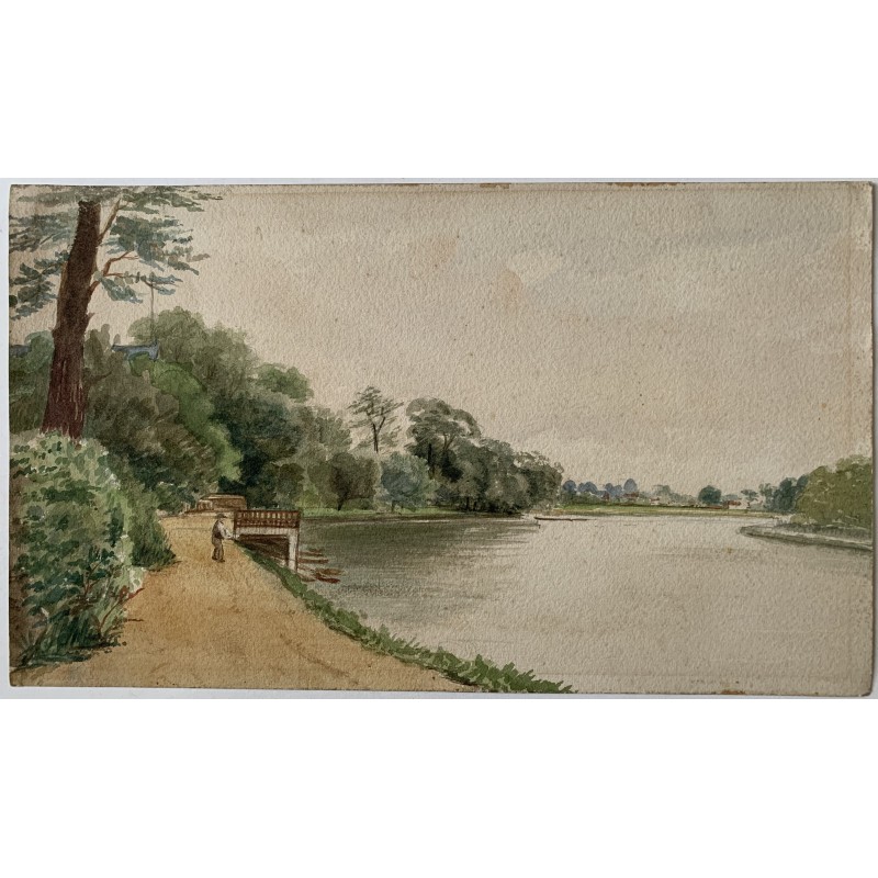 Lake and trees. Anonymous 19th-century English watercolor.