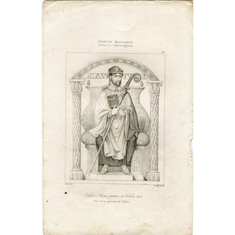 France. Saint Avitus, patron saint of Volvic, engraved by Lemaitre
