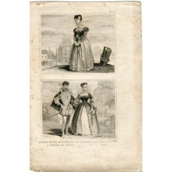 Costumes of non-noble landowners and court attire. Engraving directed by Lemaitre.