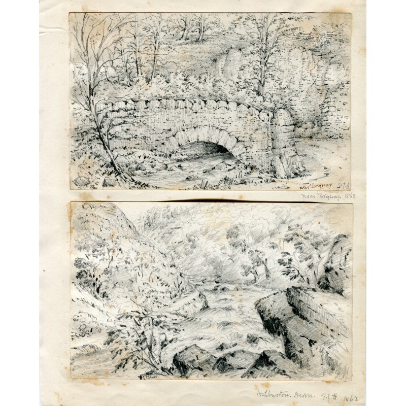 Angleterre. Paire de dessins près de Jorquay et Ashburton, Devon