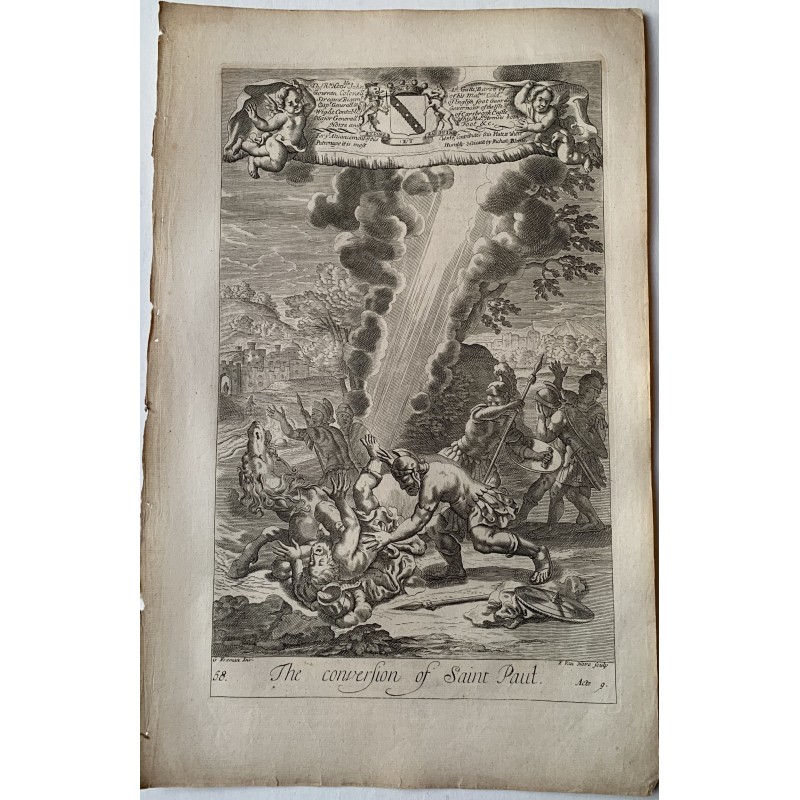 Bible. The Conversion of Saint Paul. Drawn by Freeman and engraved by F. van Hove, 1688