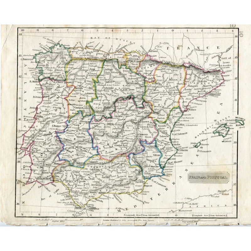 Carte de l'Espagne. Gravure publiée par John Arrowsmith à Londres.