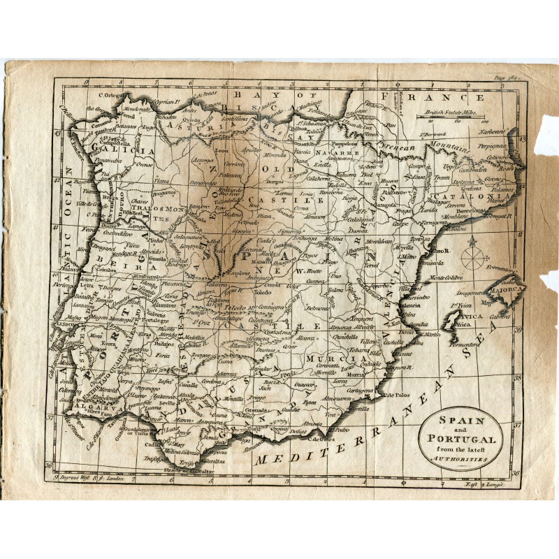 Karten. Spanien und Portugal nach den neuesten Behörden, Kupferstich veröffentlicht in London im Jahr 1796