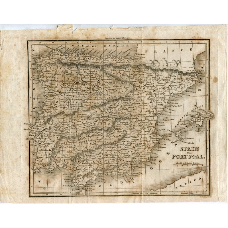 Maps. Spain and Portugal, first edition in 1796 by Walker for New Atlas