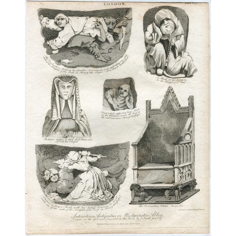 Londra. Antichità interessanti nell'Abbazia di Westminster, incisione di Thompson, 1815.
